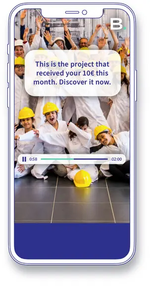 An image of a stylized cell phone displaying a Better page. More precisely, the video presentation stage of an association in playback, as can be seen from the timeline and pause button.